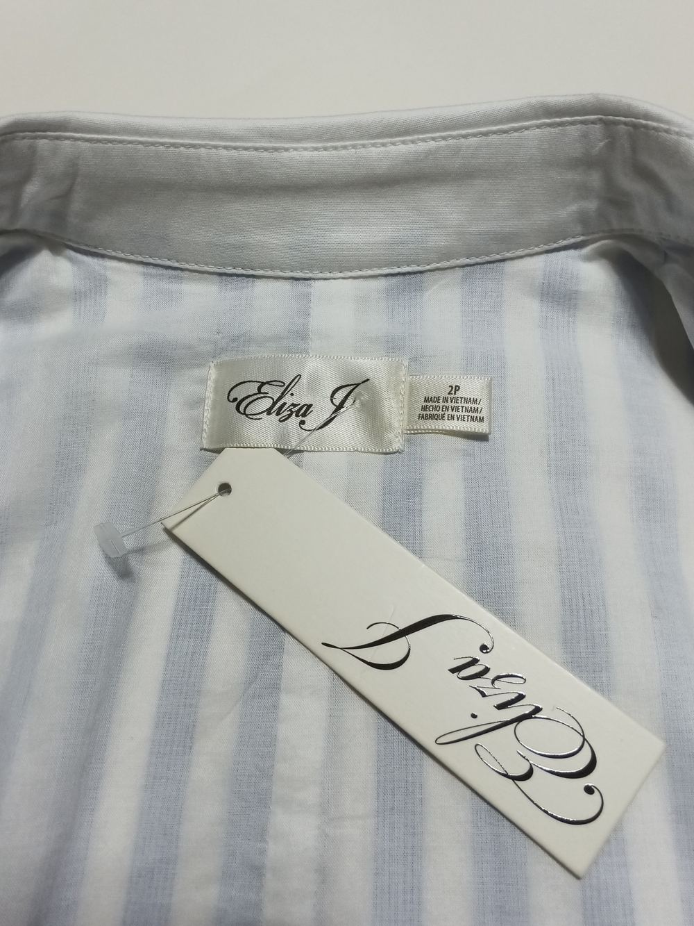 Eliza J Blue & White Striped Sleeveless Tie-Front Mini Dress Size 2P - Picture 12 of 12